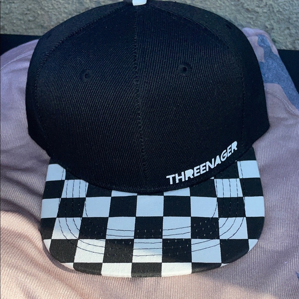 Kids “Threenager” Black and White Checkered Cap SnapBack